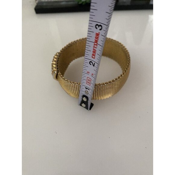 Vintage 1960s Bangle Bracelet Wide Mesh Gold Tone Rhinestone Detail Retro MCM - Picture 9 of 16